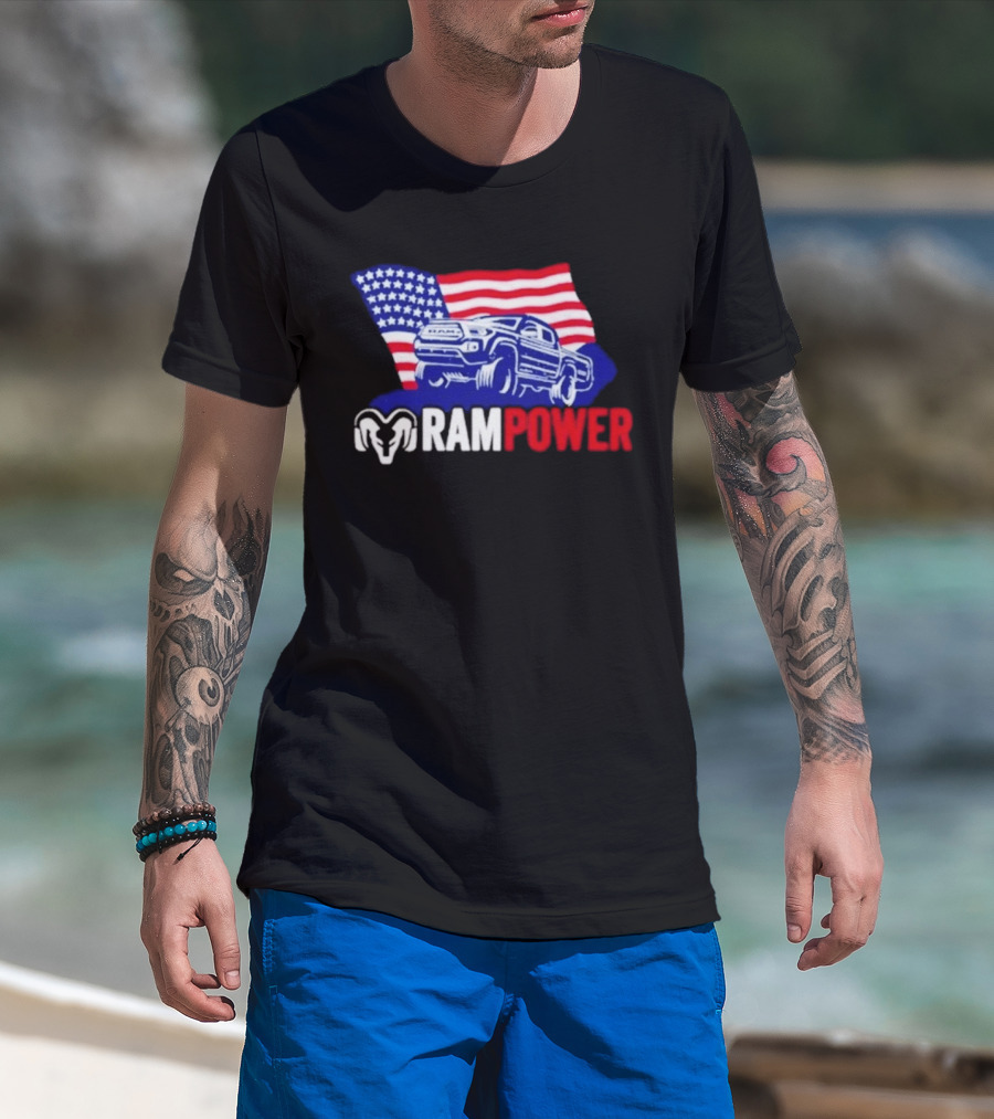 Ram Power Truck American Flag 2026 Patriotic T-Shirt