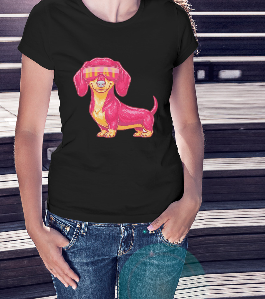 HEAT Sunglasses Dachshund Cartoon T-Shirt