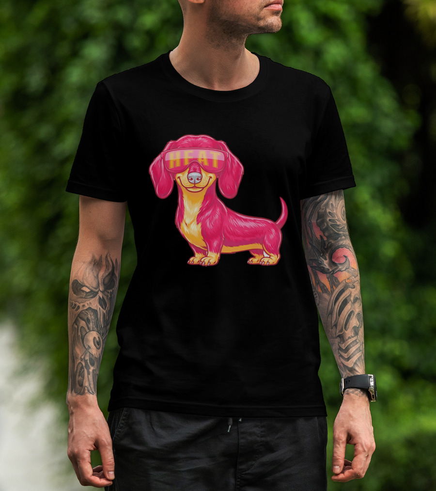 HEAT Sunglasses Dachshund Cartoon T-Shirt