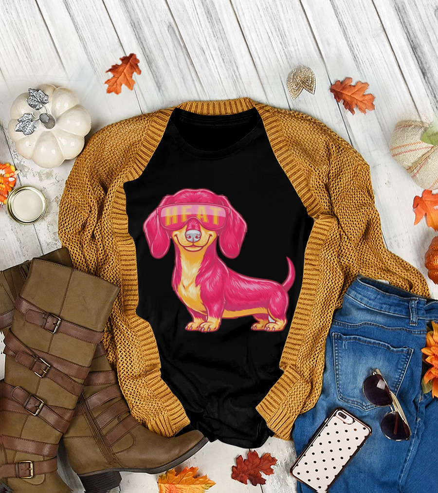 HEAT Sunglasses Dachshund Cartoon T-Shirt