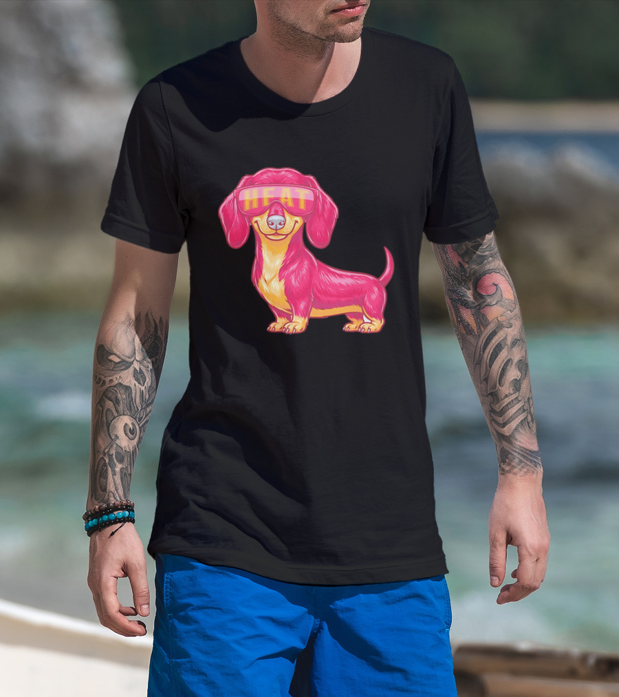 HEAT Sunglasses Dachshund Cartoon T-Shirt