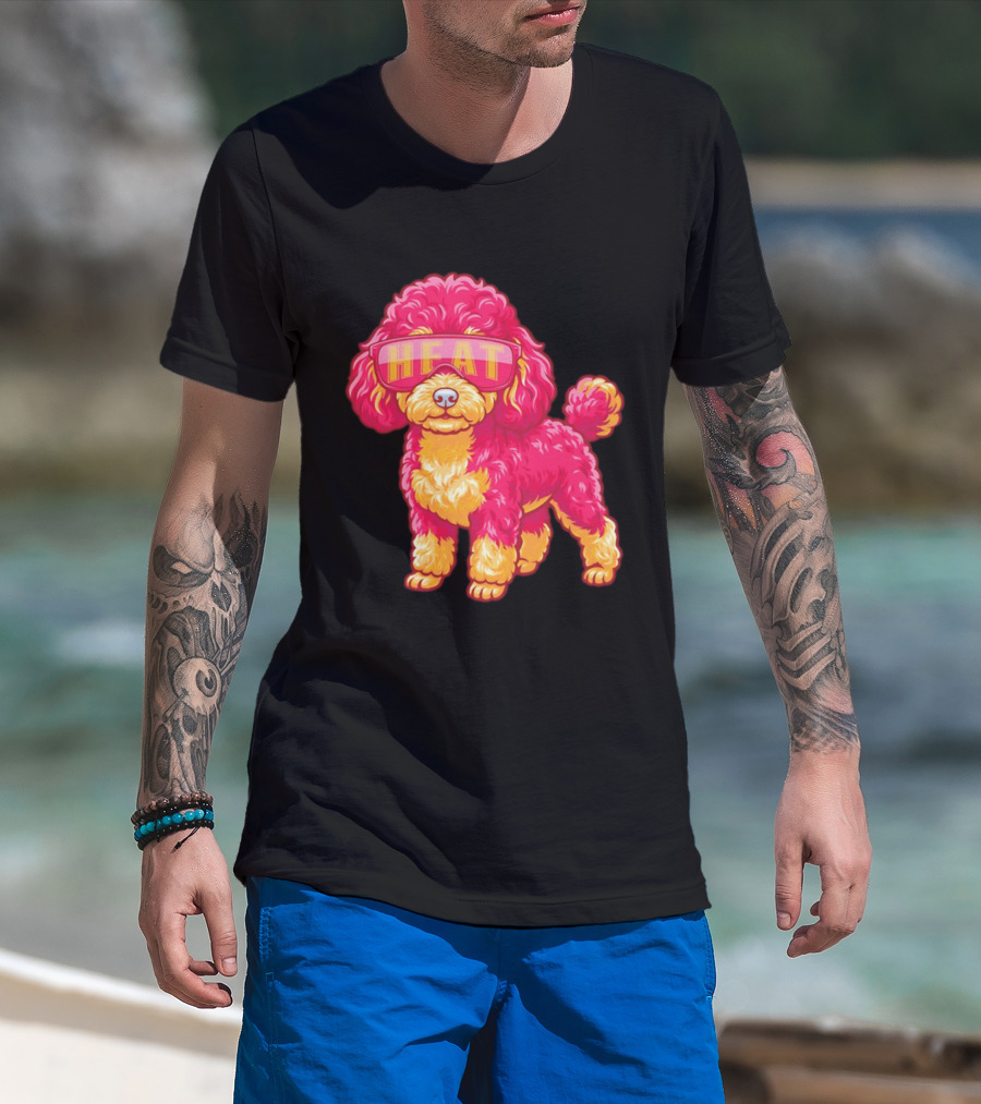 Miami Heat Teacup Poodle Cartoon HEAT Glasses T-Shirt