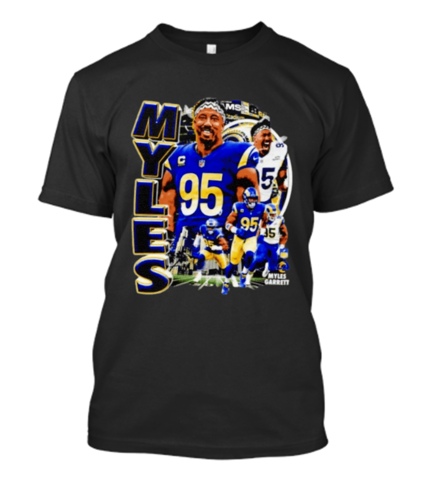 Myles Garrett Los Angeles Rams Number 95 Sports Fan Collage T-Shirt