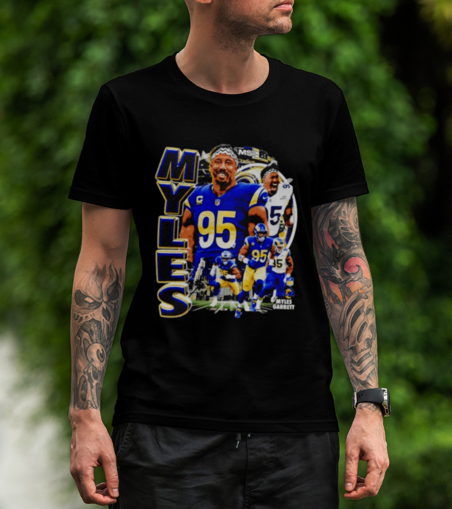 Myles Garrett Los Angeles Rams Number 95 Sports Fan Collage T-Shirt