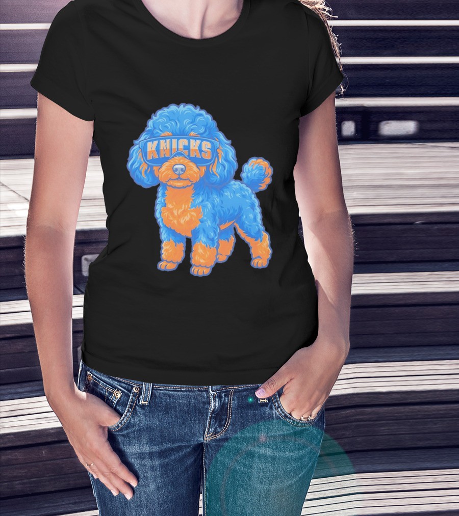 New York Knicks Teacup Poodle Cartoon Glasses T-Shirt
