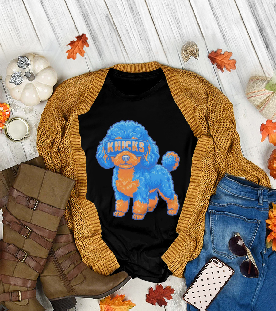 New York Knicks Teacup Poodle Cartoon Glasses T-Shirt