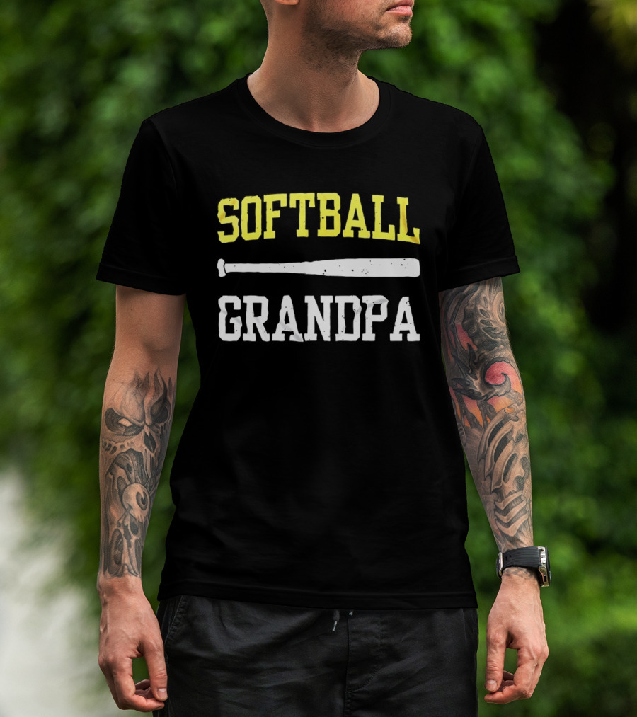 Softball Grandpa Proud Grandfather Game Day Crossed Bats T-Shirt