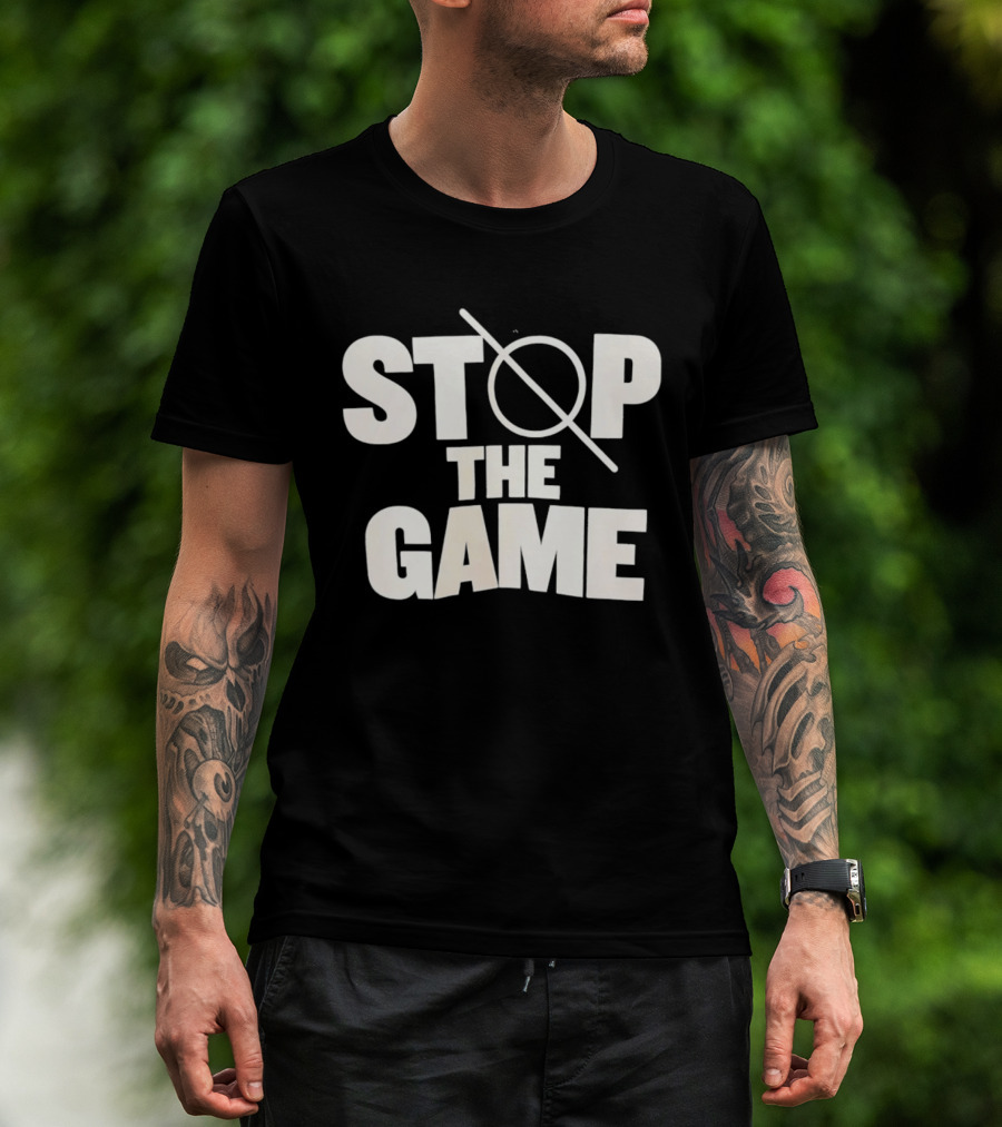 STOP THE GAME Minimalist Text With Circle Slash T-Shirt