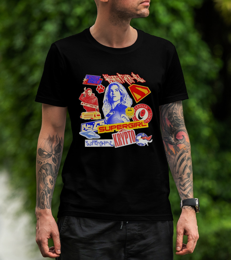 Supergirl Sasha Calle Krypto The Superdog DC Comics Sticker Collage Superhero T-Shirt
