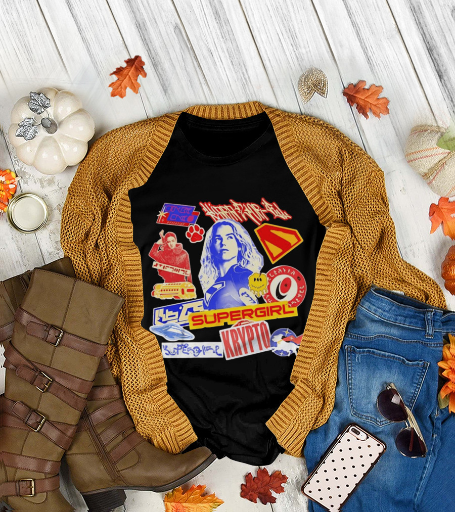 Supergirl Sasha Calle Krypto the Superdog DC Comics Sticker Collage Superhero T-Shirt