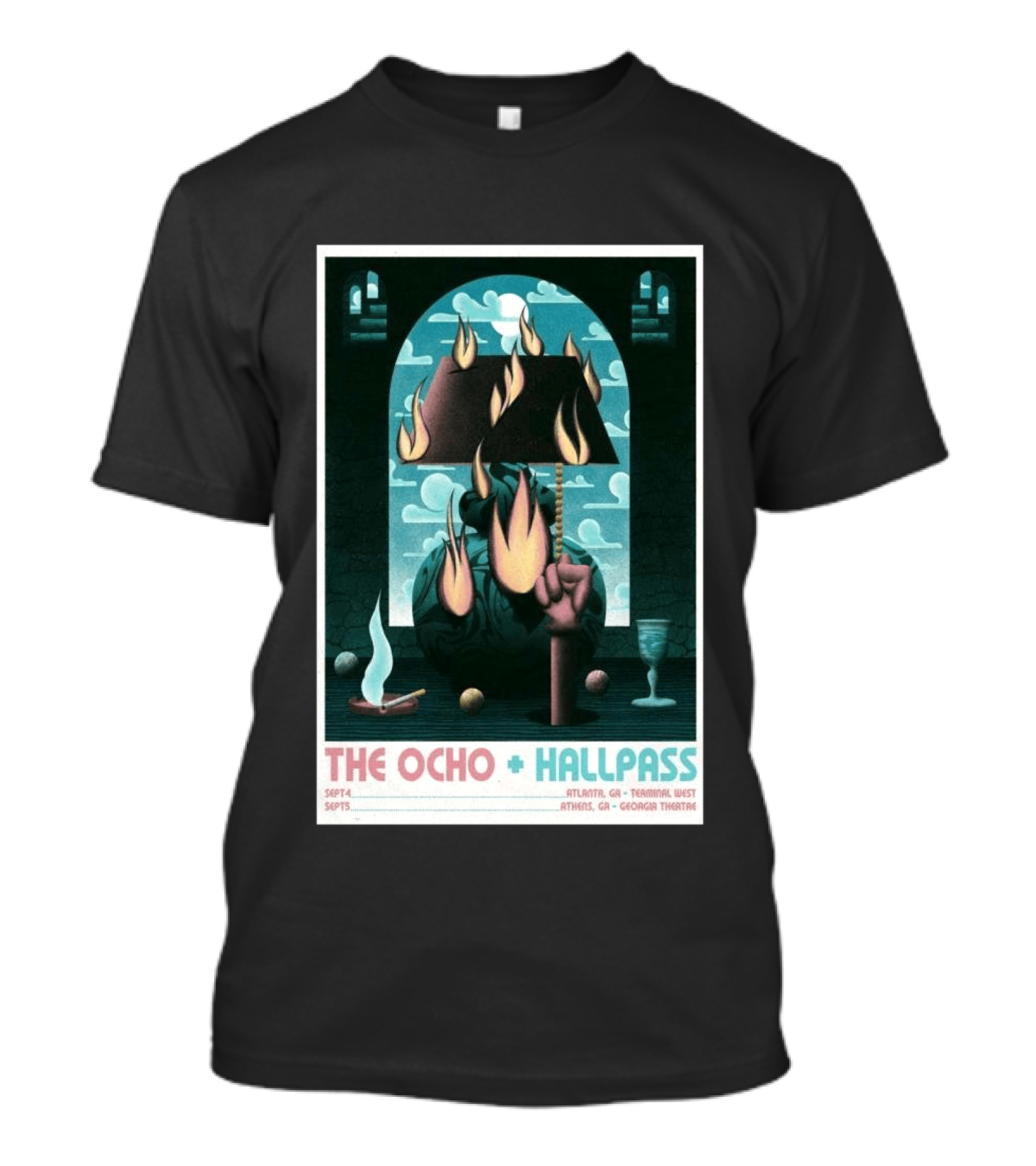 The Ocho Hallpass Atlanta GA Terminal West September 05 2026 Flames Clouds Fist T-Shirt