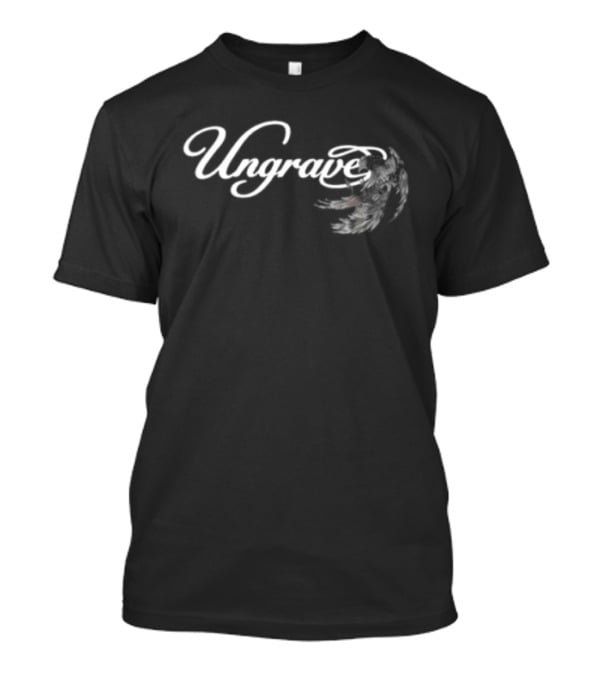 Ungrave Black Fallen Wings Script Calligraphy T-Shirt