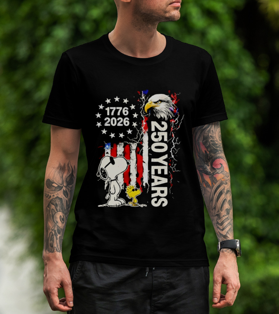 1776 2026 250 Years American Flag Eagle Snoopy Woodstock Independence T-Shirt