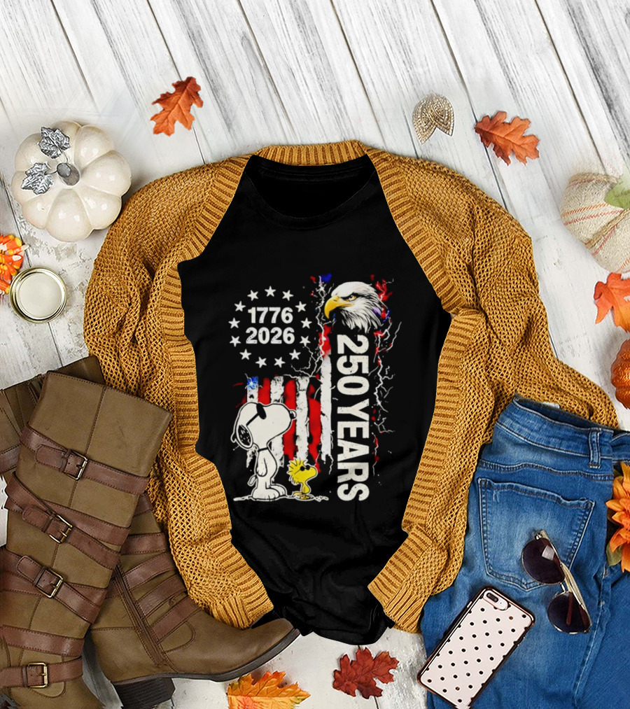 1776 2026 250 Years American Flag Eagle Snoopy Woodstock Independence T-Shirt