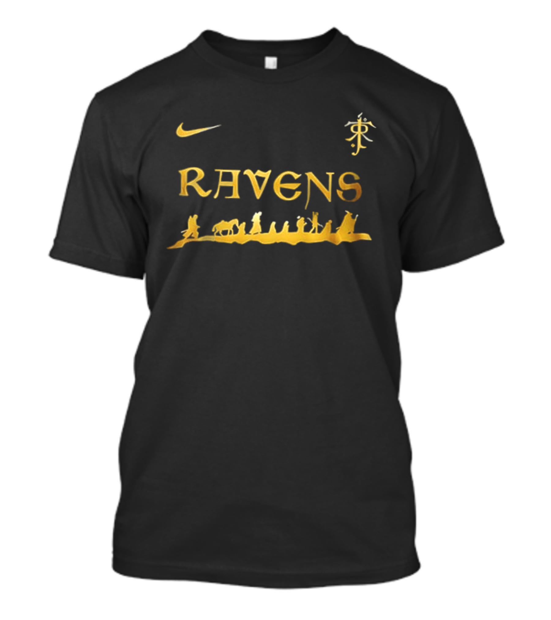 Baltimore Ravens Nike Lord Of The Rings Crossover Gold Text Collection T-Shirt