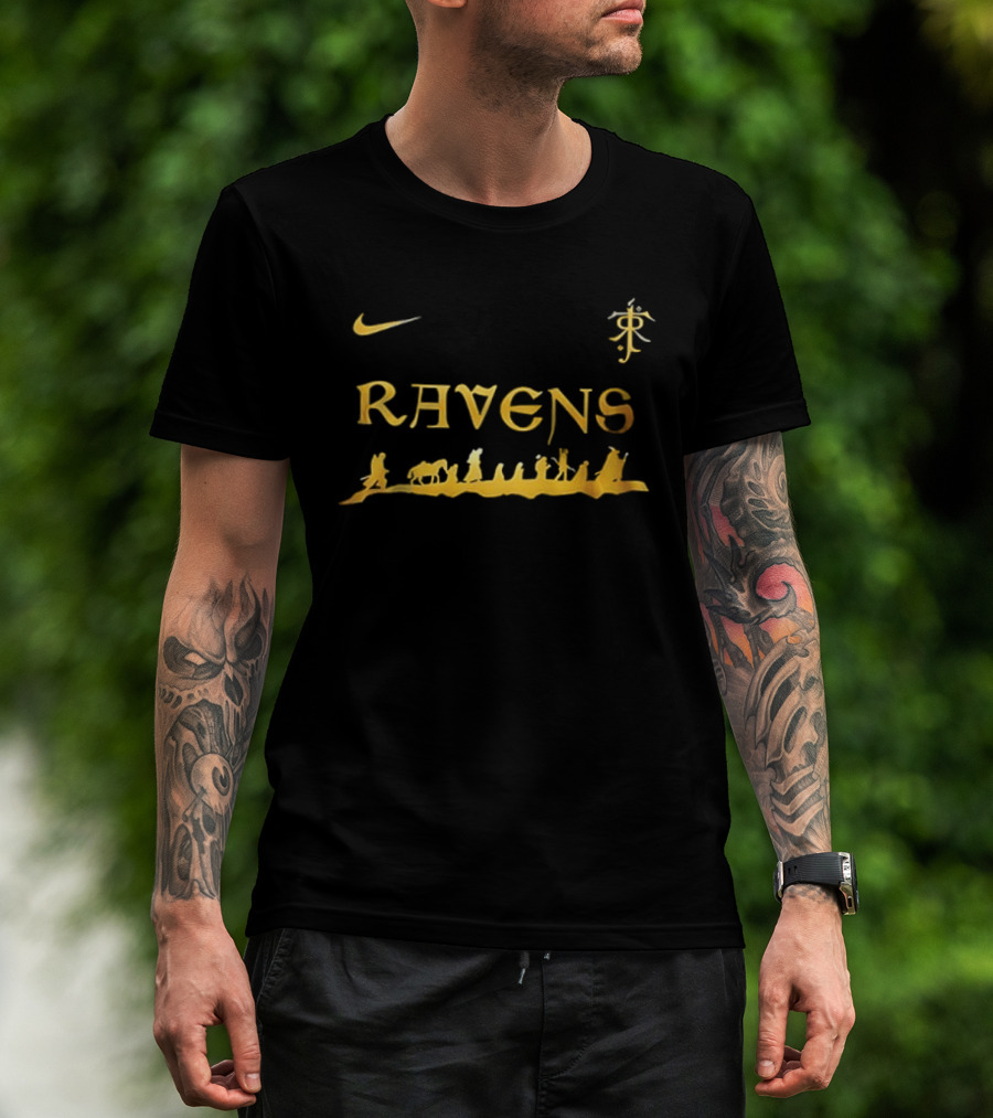 Baltimore Ravens Nike Lord Of The Rings Crossover Gold Text Collection T-Shirt