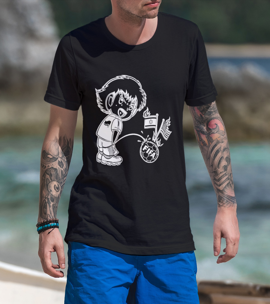 Captain Tsubasa Peeing FIFA Soccer Ball Israel USA Flags T-Shirt