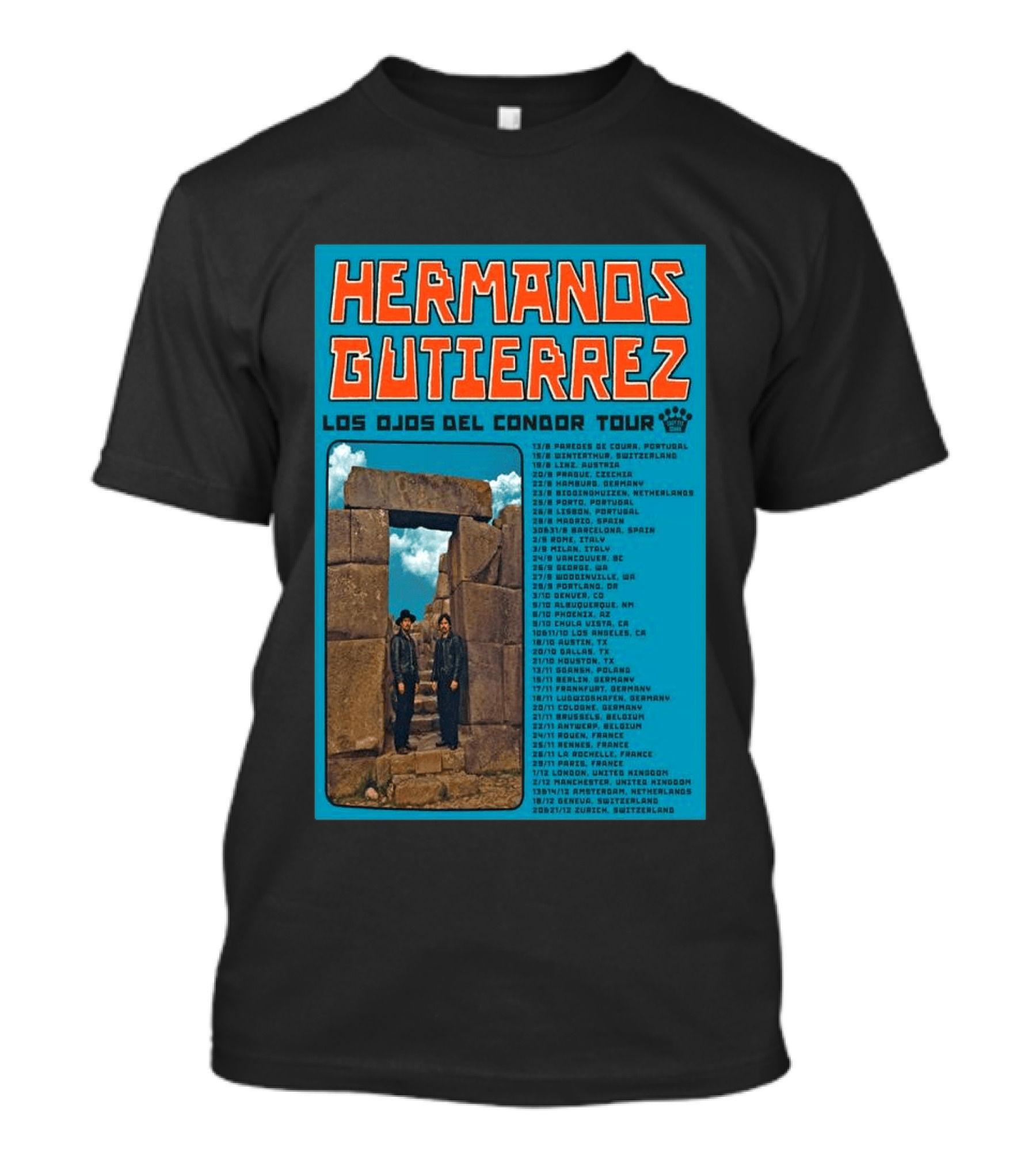 Hermanos Gutierrez Los Ojos Del Condor Tour 2026 Portugal Switzerland Germany Netherlands Spain USA Mexico Canada T-Shirt