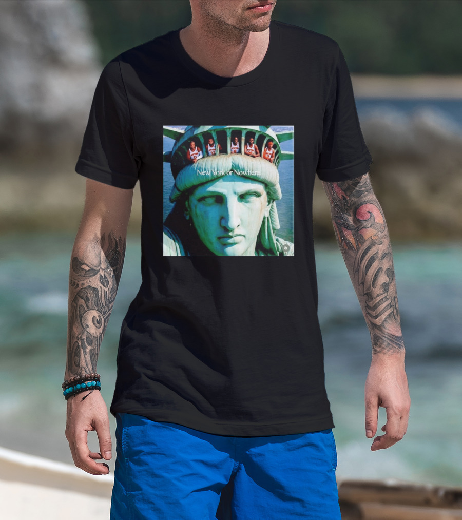 New York Knicks Jalen Brunson Karl Anthony Towns OG Anunoby Mikal Bridges Josh Hart Statue Of Liberty New York Or Nowhere T-Shirt
