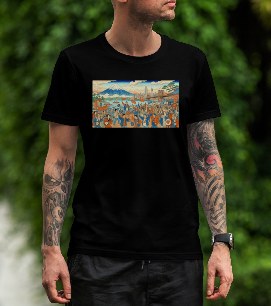 New York Knicks Fans Ukiyo E Mount Fuji New York City Skyline 1946 T-Shirt