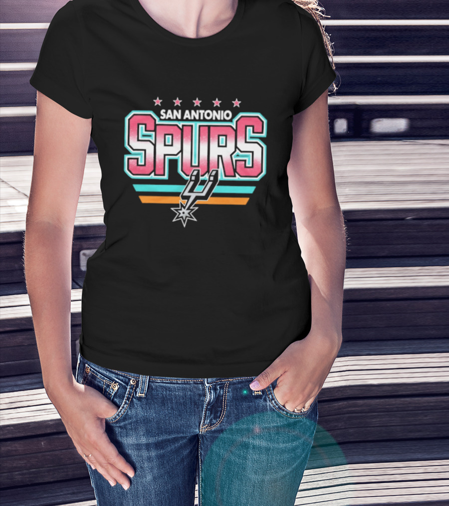 San Antonio Spurs Stars And Stripes Retro Logo With Pastel T-Shirt