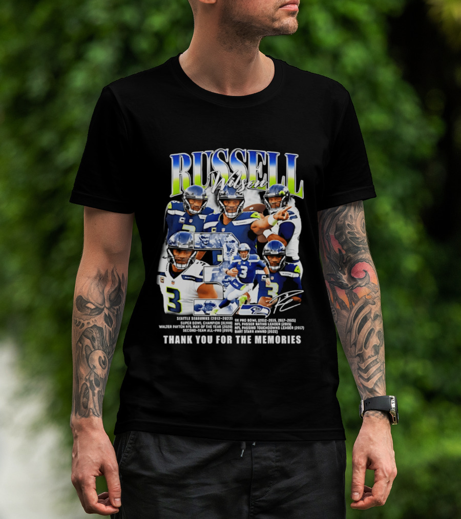 Seattle Seahawks Russell Wilson Number 3 Thank You For The Memories T-Shirt