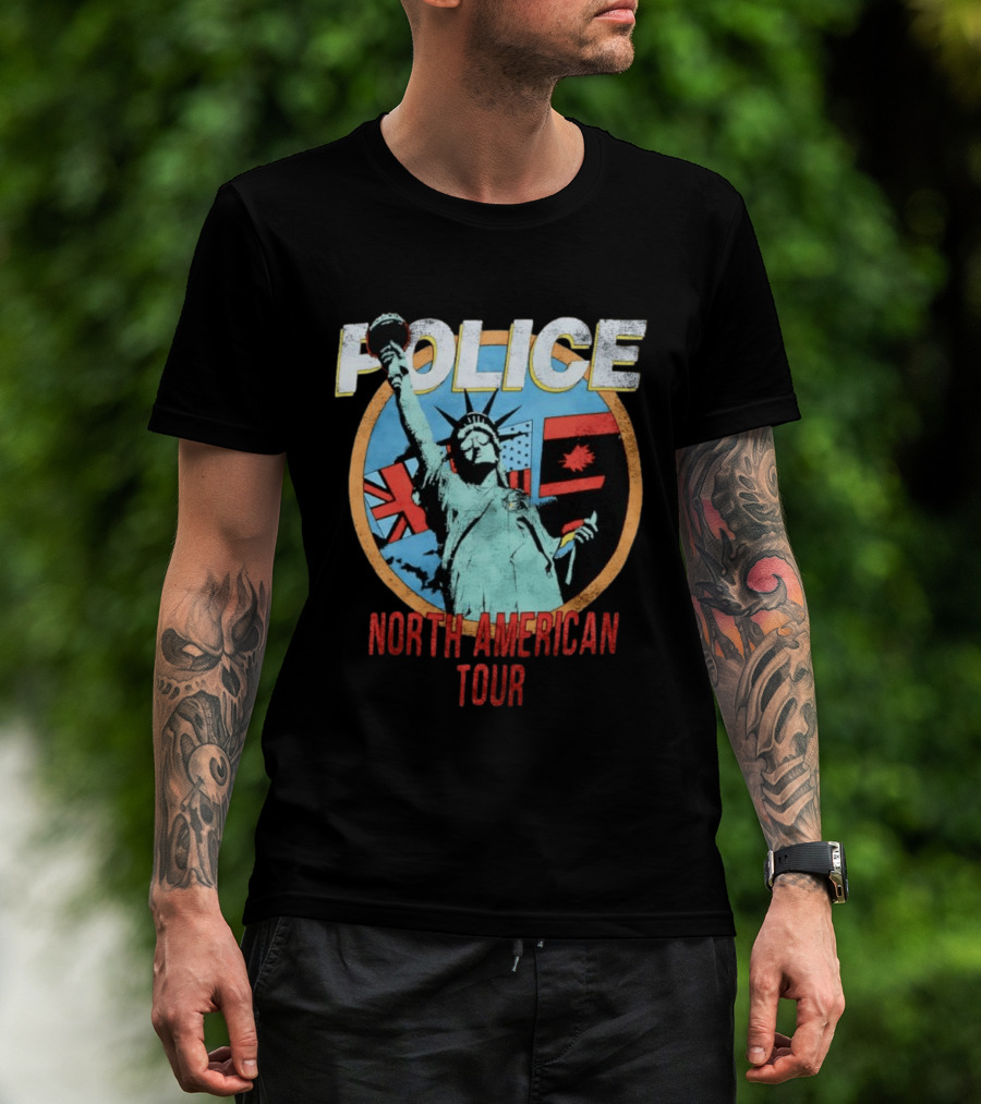 POLICE North American Tour Statue Of Liberty UK US Canada Flags T-Shirt