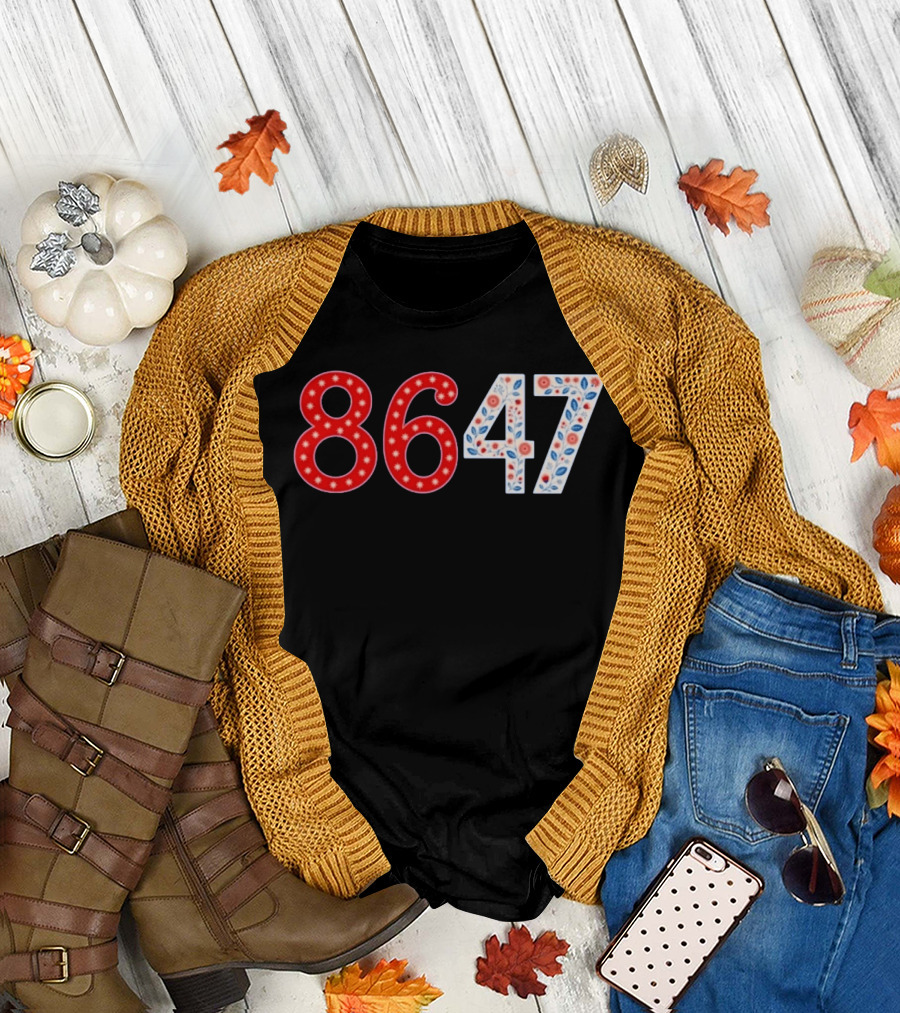 8647 Number Red and Blue Floral Stars T-Shirt