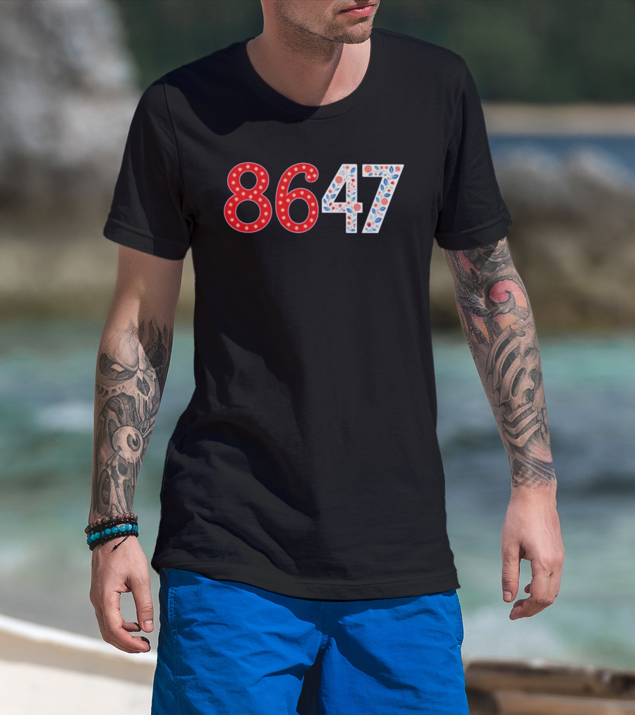 8647 Number Red And Blue Floral Stars T-Shirt