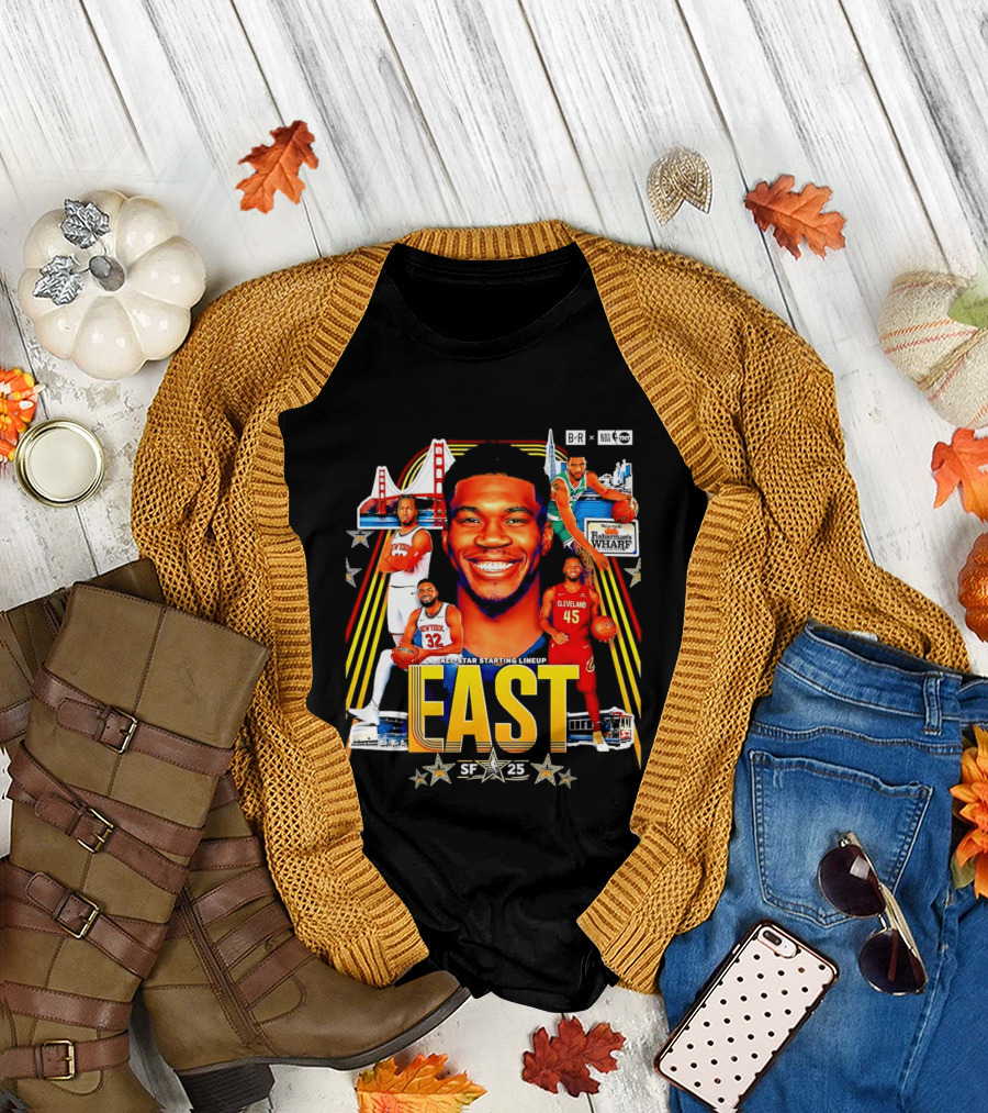 All Star Basketball Starting Lineup East 2026 Golden State Bay Bridge SF 45 Cleveland New York T-Shirt