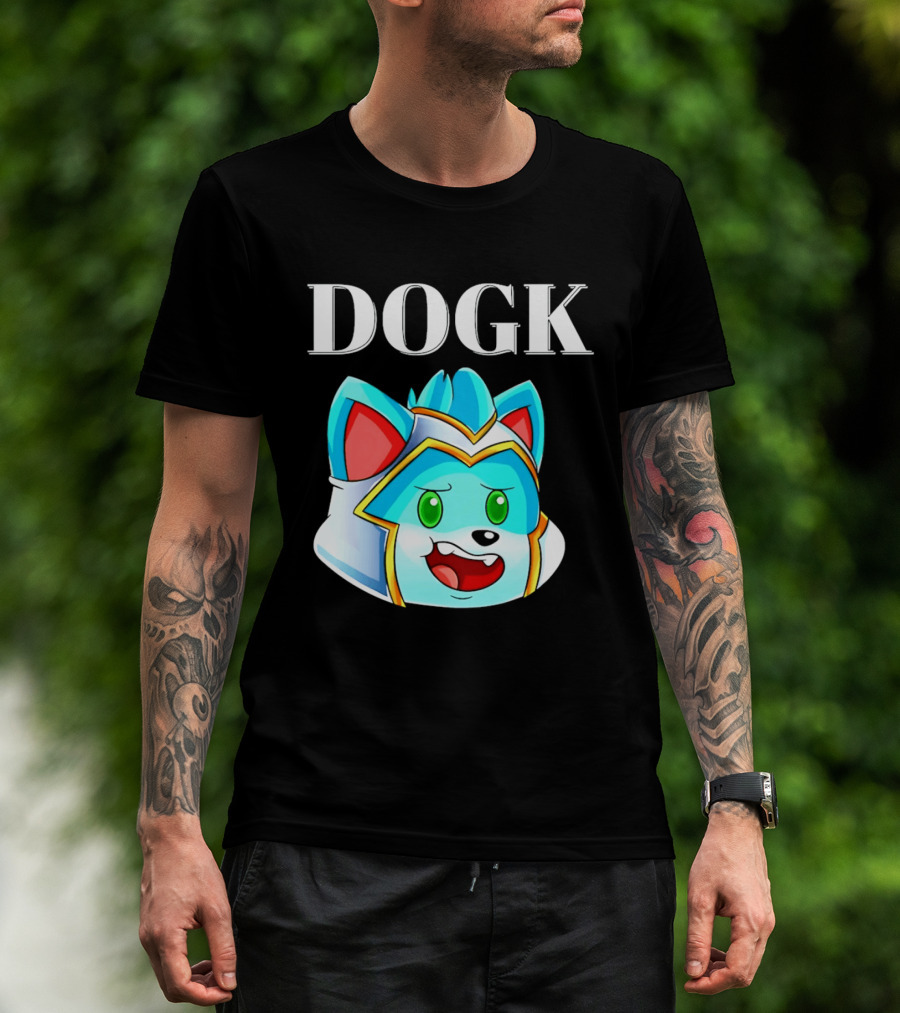 DOGK Cute Cartoon Character Blue Dog Head T-Shirt