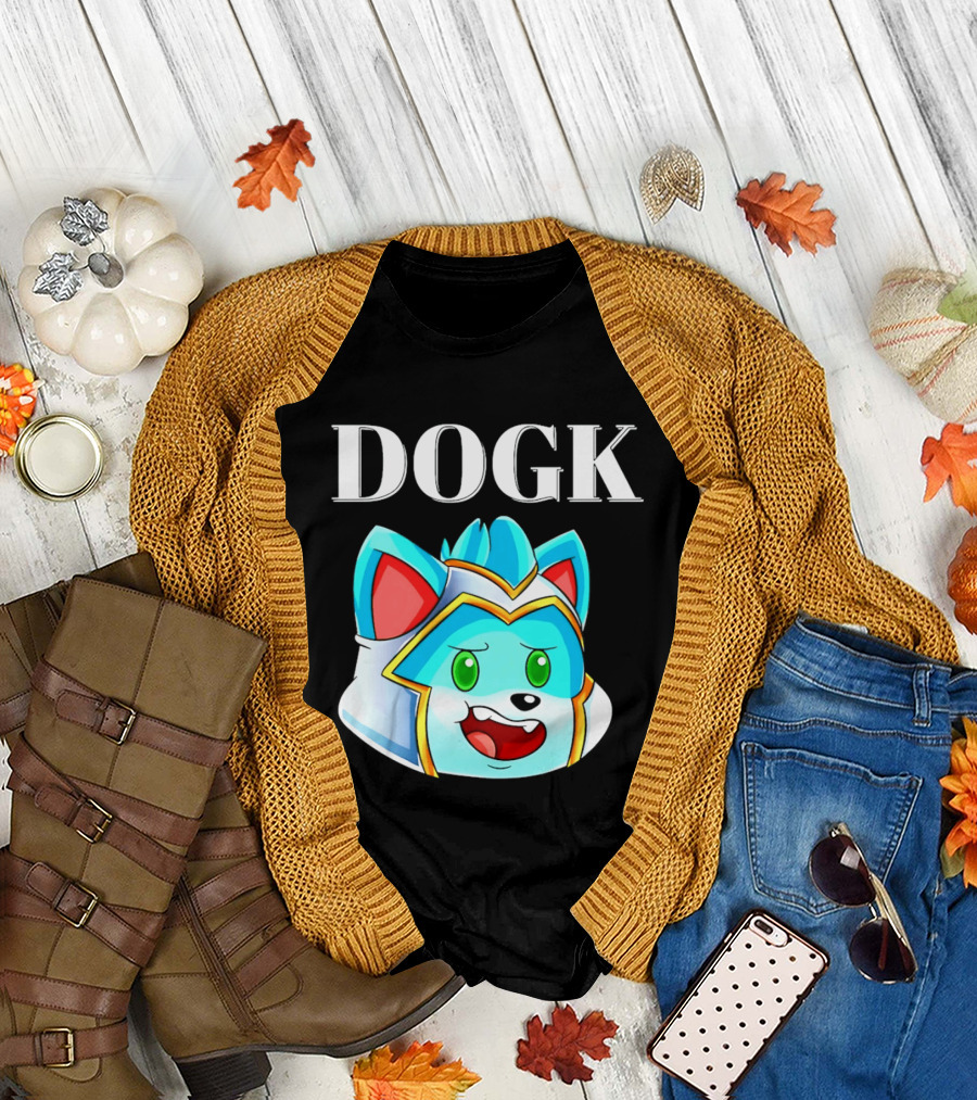 DOGK Cute Cartoon Character Blue Dog Head T-Shirt