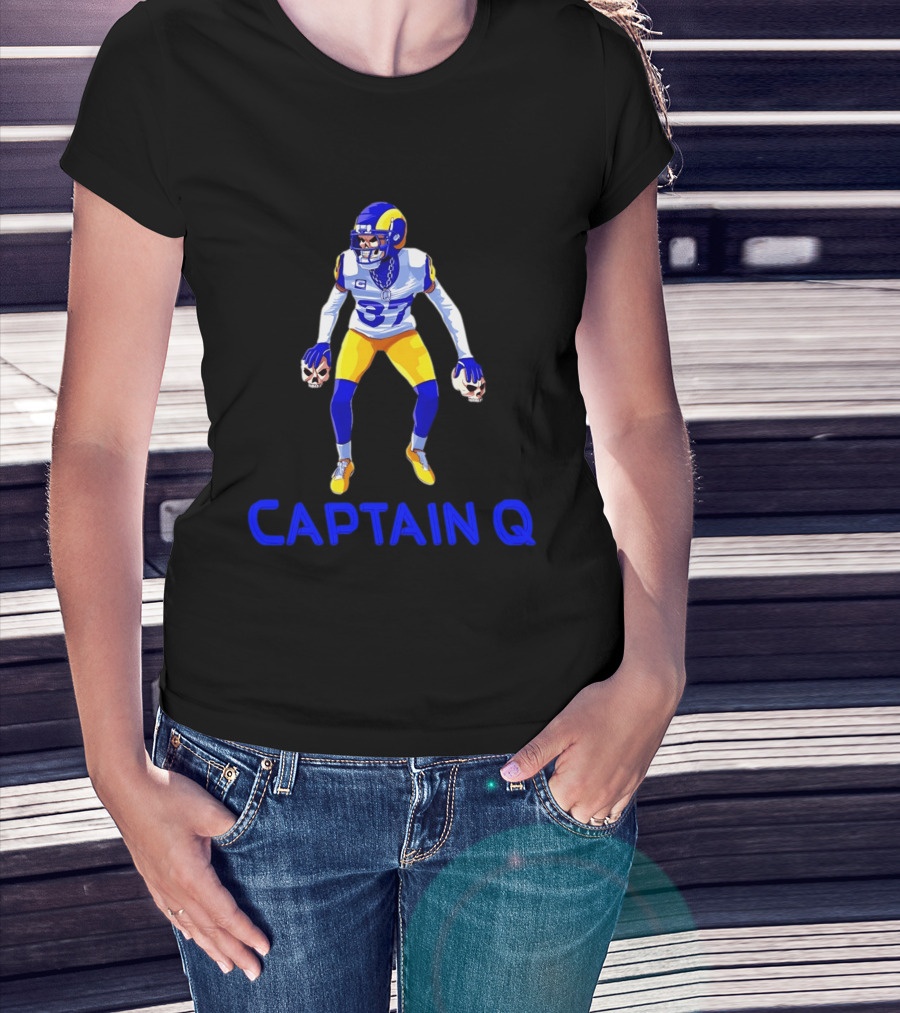Captain Q Los Angeles Rams Number 37 Skull Hands T-Shirt
