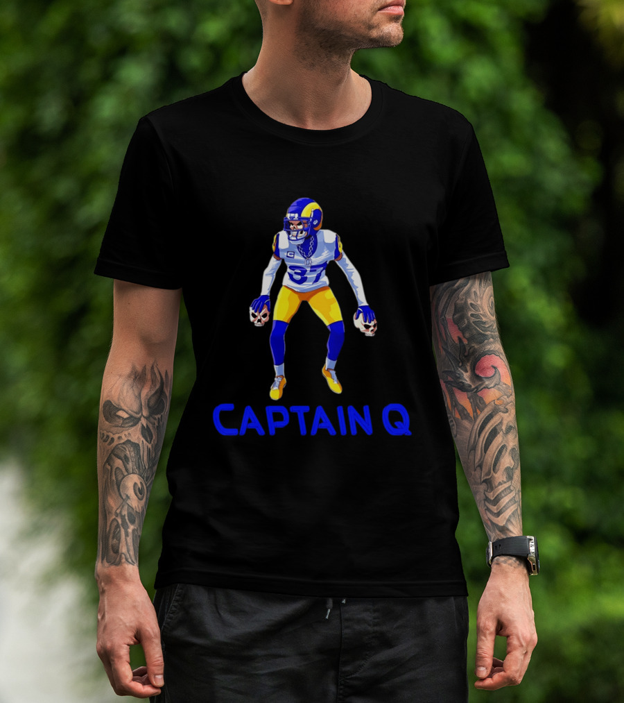 Captain Q Los Angeles Rams Number 37 Skull Hands T-Shirt