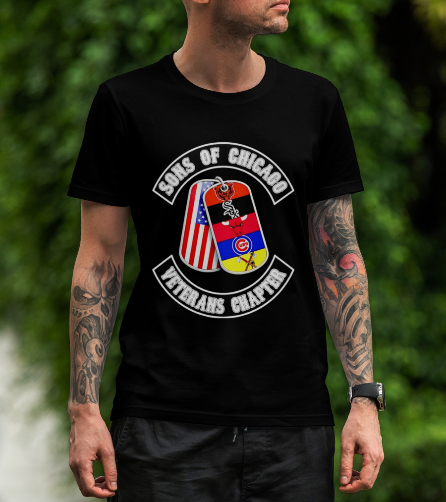 Sons Of Chicago Veterans Chapter Dog Tags Bears White Sox Bulls Cubs Patriots T-Shirt