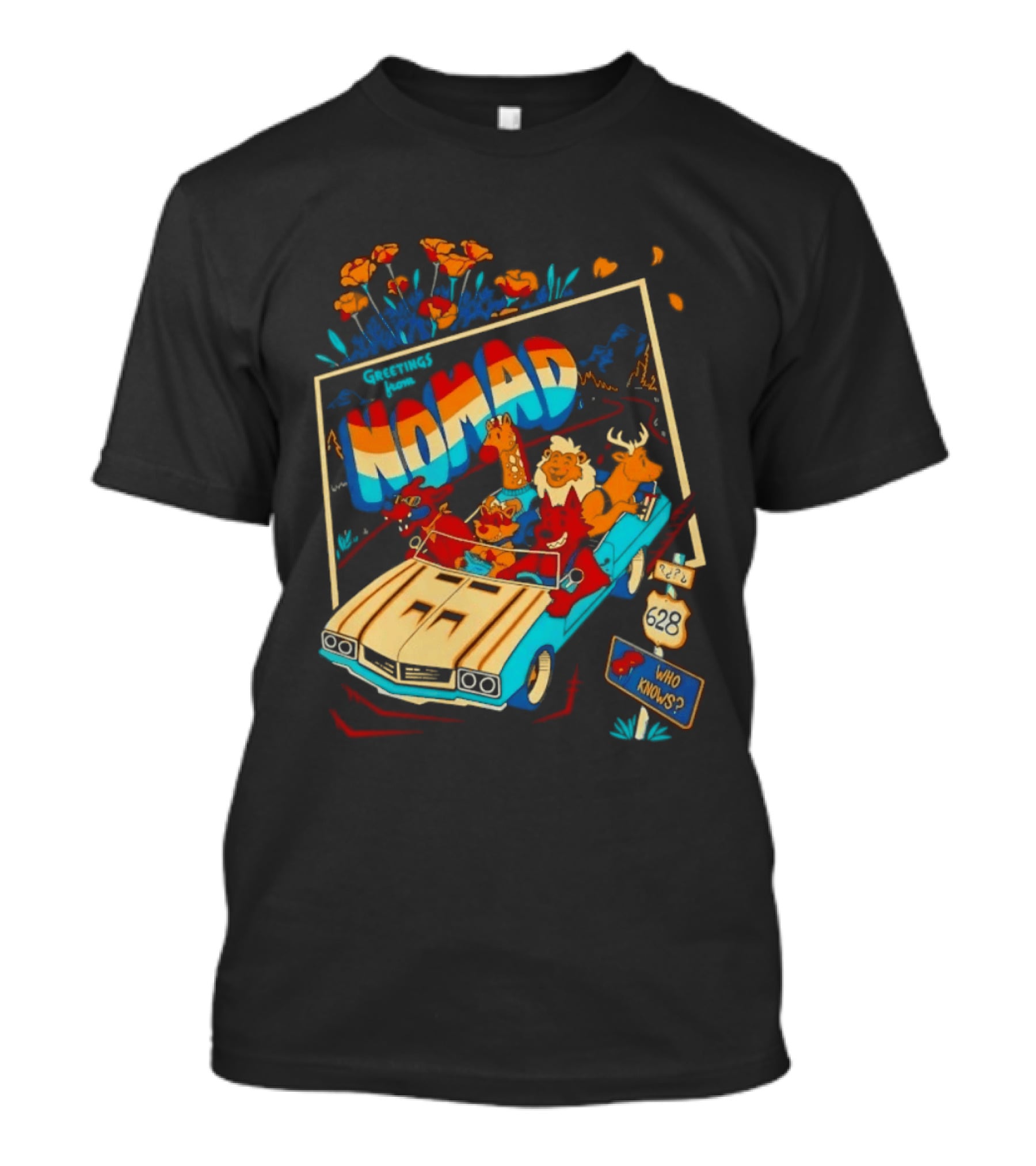 Nomad Adventure With Animals In Car Who Knows Sign T-Shirt
