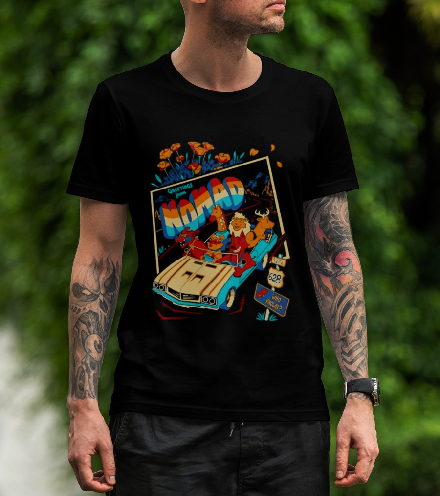 Nomad Adventure With Animals In Car Who Knows Sign T-Shirt