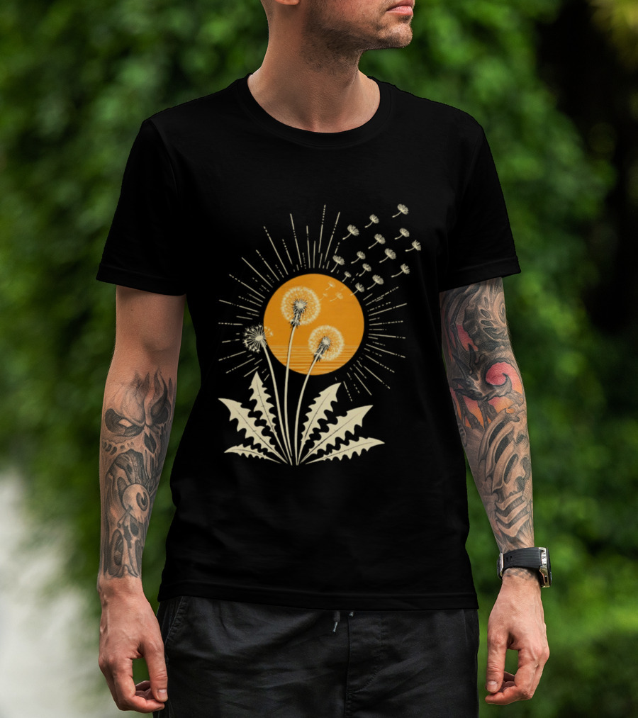 Golden Sunlight Dandelion Seeds Flying Nature Burst T-Shirt