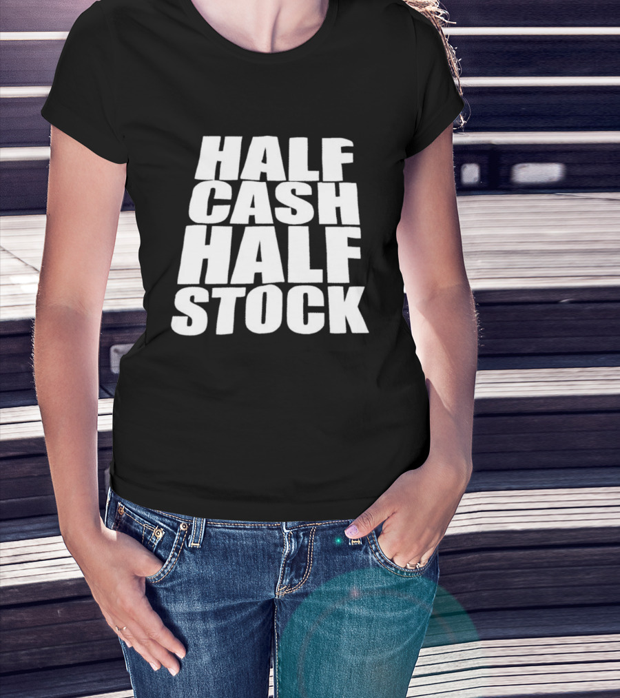 Half Cash Half Stock Bold White T-Shirt