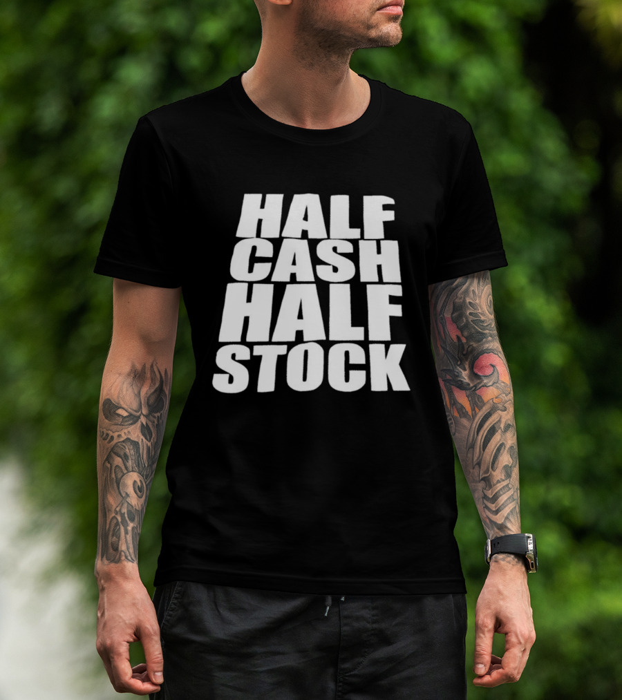Half Cash Half Stock Bold White T-Shirt