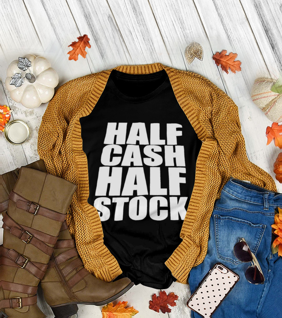Half Cash Half Stock Bold White T-Shirt