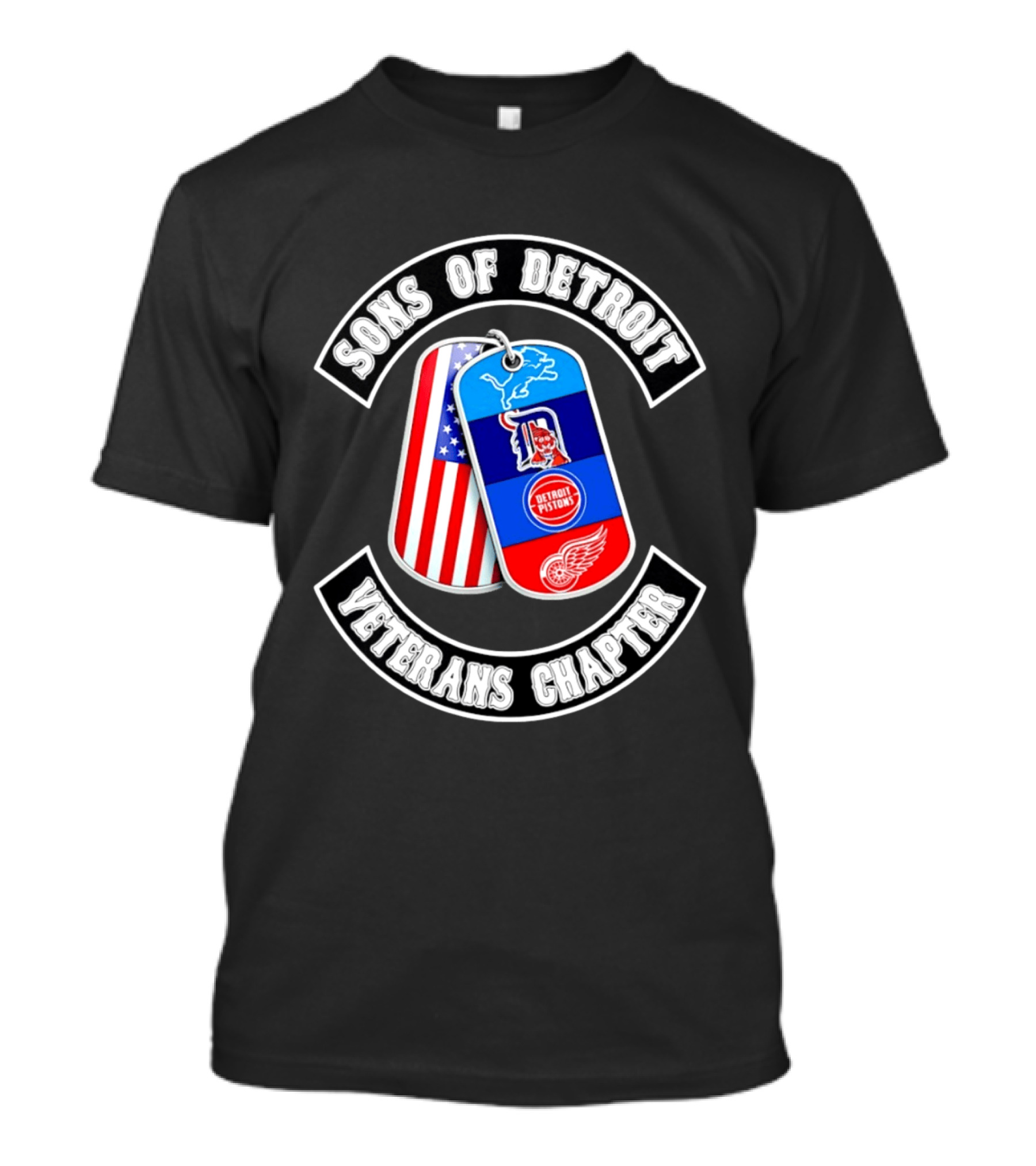 Sons Of Detroit Veterans Chapter Dog Tags Lions Tigers Pistons Red Wings T-Shirt