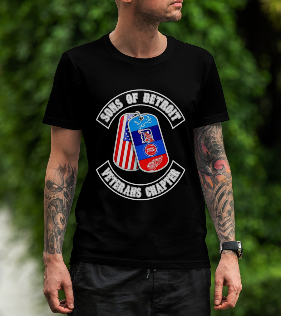 Sons Of Detroit Veterans Chapter Dog Tags Lions Tigers Pistons Red Wings T-Shirt