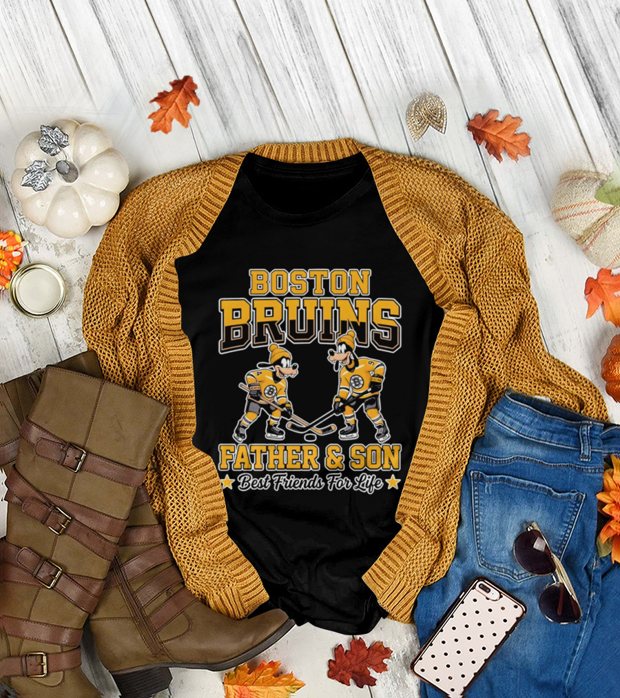 Boston Bruins Father Son Best Friends for Life Disney Goofy T-Shirt
