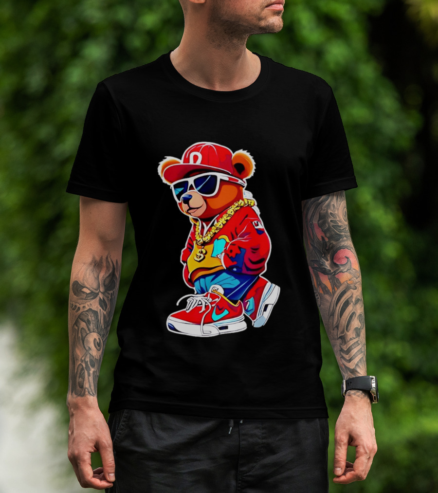 Hip Hop Teddy Bear Swag With Red Cap And Sunglasses T-Shirt