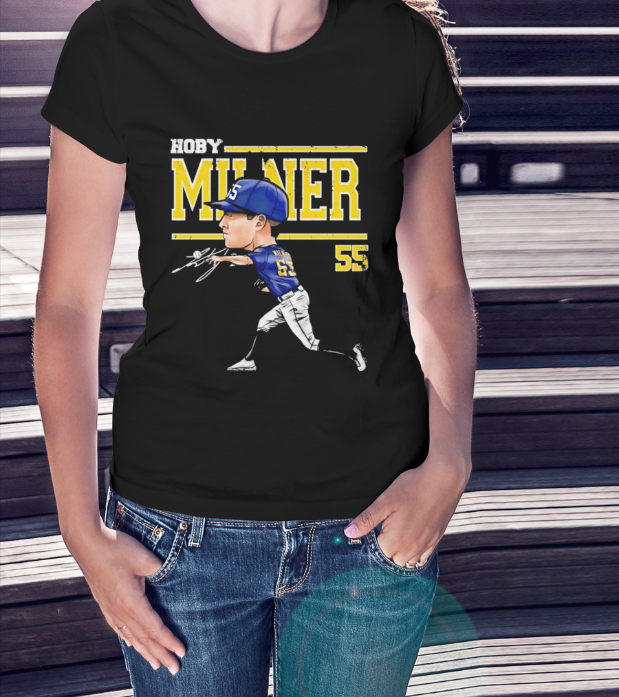 Hoby Milner Milwaukee 55 Cartoon Pitcher T-Shirt