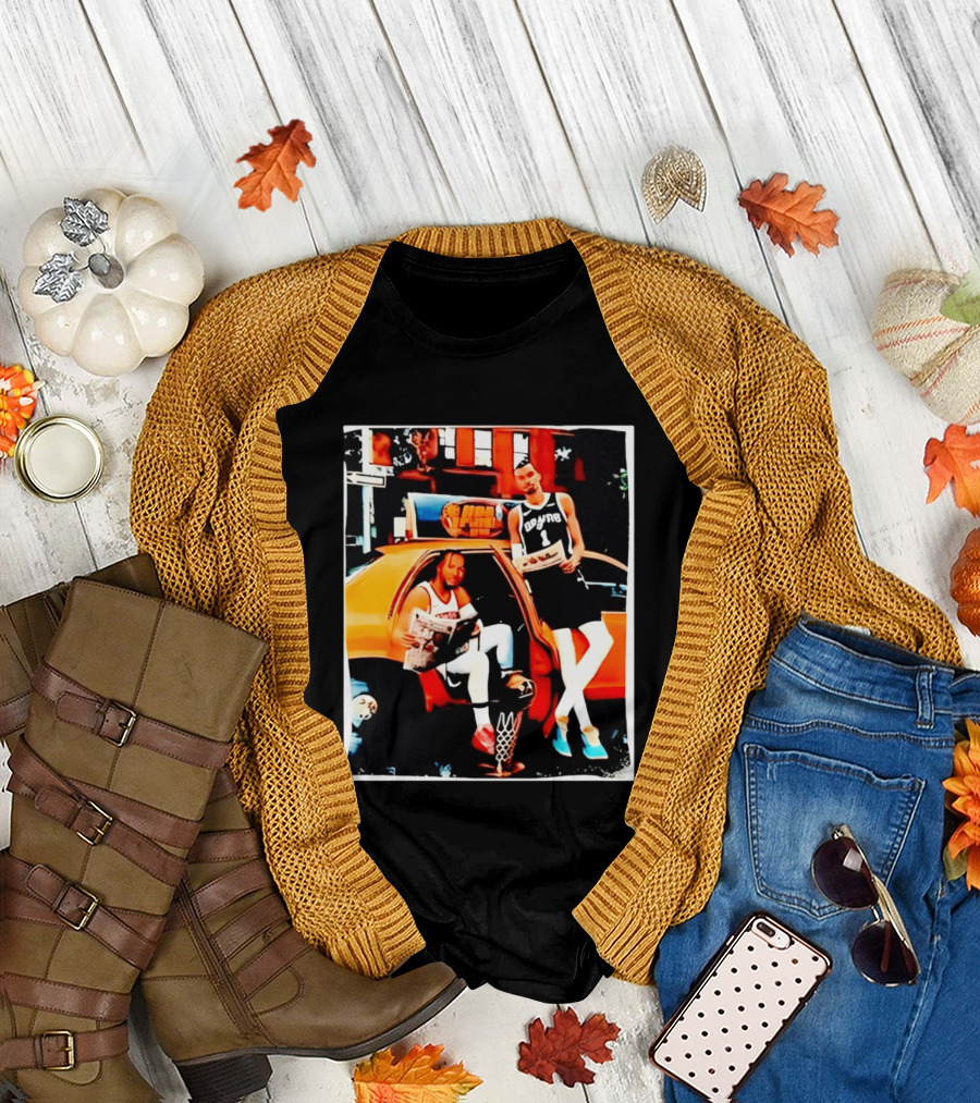 NBA Hoopers Jalen Brunson Victor Wembanyama Spurs Knicks Crossover Comic Style Street Scene T-Shirt