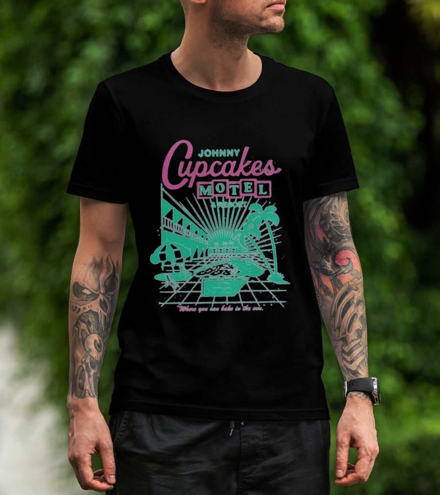 Johnny Cupcakes Motel Retro Resort Poolside Vibes Bake In The Sun Experience T-Shirt