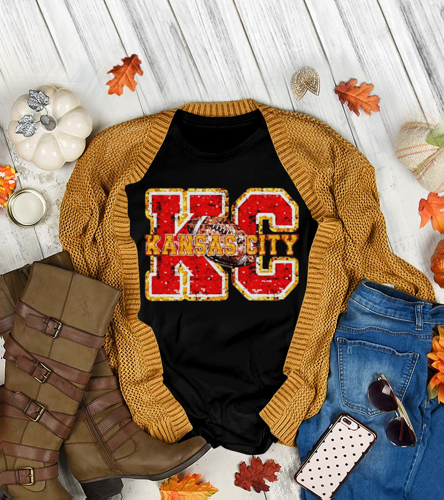 Kansas City Chiefs Football KC Faux Sequin T-Shirt