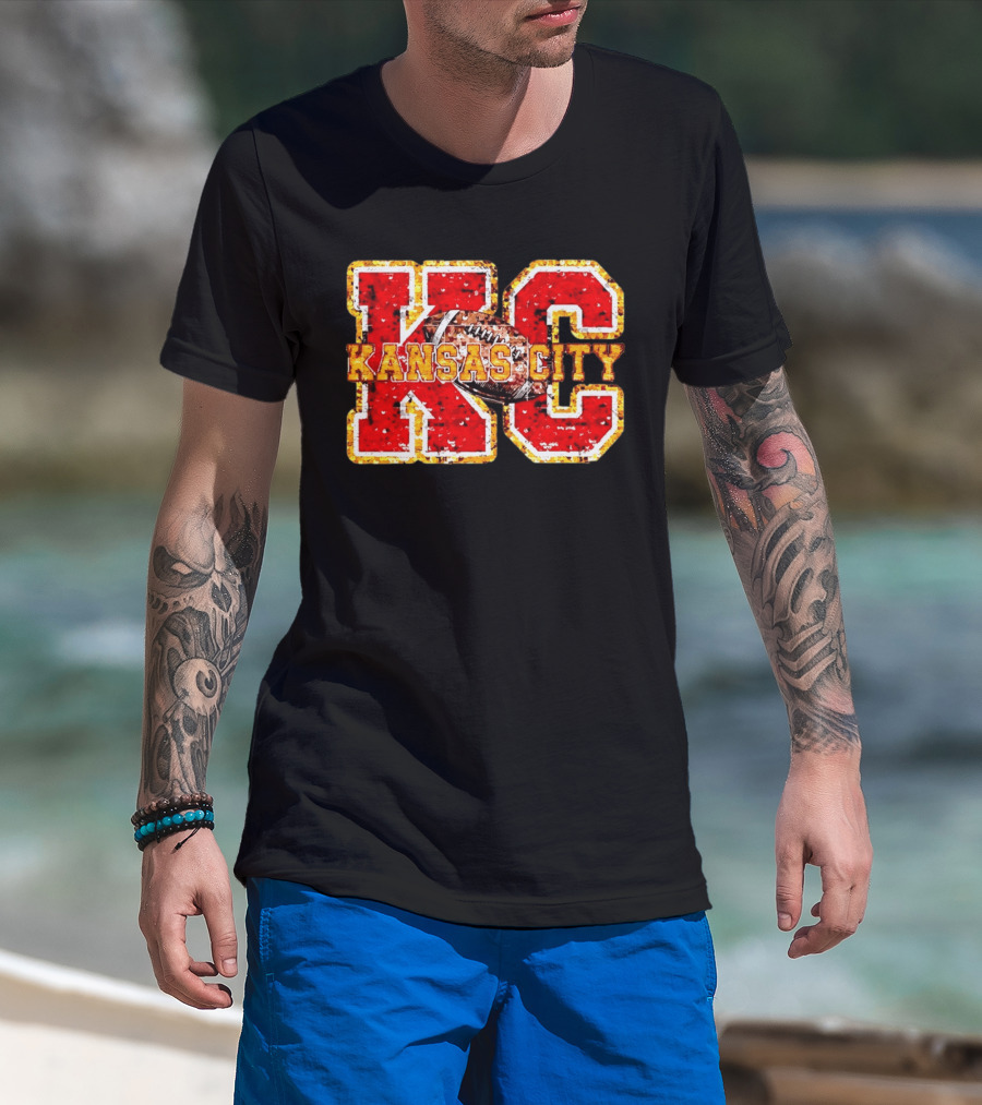 Kansas City Chiefs Football KC Faux Sequin T-Shirt